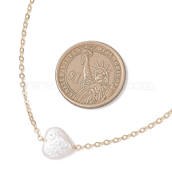 Natural Keshi Pearl Heart Pendant Brass Cable Chain Necklaces for Women&nbsp;NJEW-JN05825