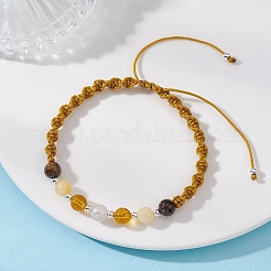 Natural Tiger Eye & White Moonstone & Yellow Jade & Synthetic Citrine  Round Beads Braided Bead Bracelets for Women&nbsp;BJEW-JB12917-04