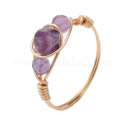 6Pcs Round Natural Rose Quartz & Amethyst & Fluorite & Carnelian & Amazonite & Red Agate Finger Ring&nbsp;RJEW-JR00754-S