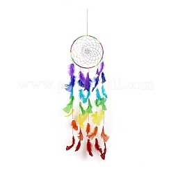 Chakra Theme Iron Woven Web/Net with Feather Pendant Decorations&nbsp;LS-AJEW-B016-03