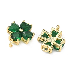 Saint Patrick's Day Glass Clover Connector Charms&nbsp;KK-P348-03G-01