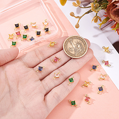 24Pcs 6 Colors Brass Cubic Zirconia Rhombus Connector Charms&nbsp;KK-GA0002-13