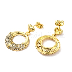 Ring Brass Micro Pave Clear Cubic Zirconia Stud Earrings for Women&nbsp;EJEW-A040-03G