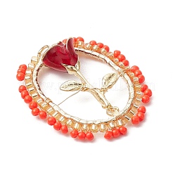 Glass Seed Beaded Oval with Rose Pendants&nbsp;PALLOY-MZ00579-01