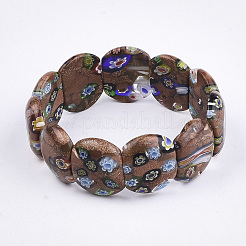 Handmade Synthetic Goldstone & Millefiori Lampwork Stretch Bracelets&nbsp;BJEW-S039-07