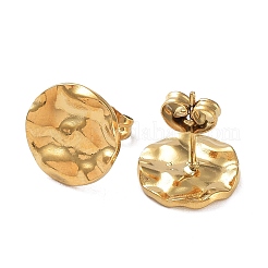 Ion Plating(IP) 304 Stainless Steel Textured Flat Round Ear Studs for Women&nbsp;EJEW-P234-11G