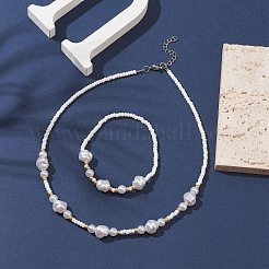 ABS Plastic Imitation Pearl Beaded Stretch Bracelet & Beaded Necklace&nbsp;SJEW-JS01278