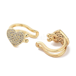 Heart Brass Micro Pave Cubic Zirconia Cuff Earrings for Women&nbsp;EJEW-E310-05G