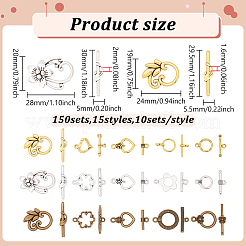 150Pcs 15 Styles Brass Toggle Clasps&nbsp;KK-ME0003-87