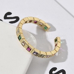 Brass Micro Pave Cubic Zirconia Cuff Rings for Women&nbsp;RJEW-H256-09G