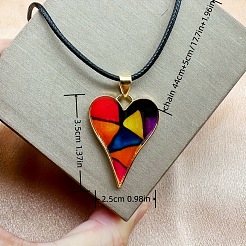 Colorful Heart Alloy Enamel Pendant Black Imitation Leather Cord Necklaces for Women&nbsp;FS-WG0924D-01