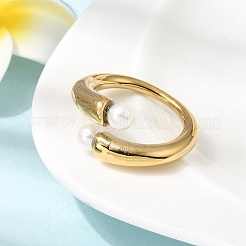 304 Stainless Steel with Imitation Pearl Cuff Open Rings for Women&nbsp;RJEW-Z144-01G-03