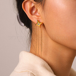 304 Stainless Steel Pave Clear Cubic Zirconia Star Tassel Earrings for Women&nbsp;WG0B521-01