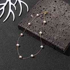 Natural Pearls Beaded Chain Necklace&nbsp;NJEW-JN04345
