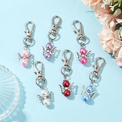 6Pcs 6 Colors Angel Glass Pearl & Alloy Pendant Decoration&nbsp;HJEW-YW00072