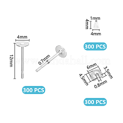 300Pcs 304 Stainless Steel Stud Earring Findings&nbsp;STAS-UN0052-50
