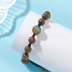 Wood & Natural Peacock Agate Beaded Adjustable Bracelets for Women Men&nbsp;BJEW-TA00733