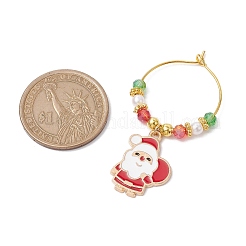 Christmas Theme Electroplate Glass Beads & Alloy Enamel Wine Glass Charms&nbsp;AJEW-JO00256