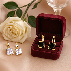 4Pcs 2 Colors Brass Cubic Zirconia Square Dangle Earrings&nbsp;EJEW-GO0001-10