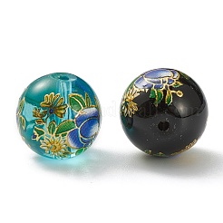 Flower Painted Handmade Lampwork Round Beads&nbsp;X-LAMP-I008-03