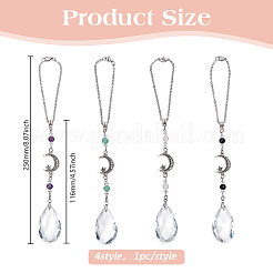 Teardrop Glass & Natural Obsidian & Rose Quartz & Green & Aventurine & Amethyst Car Pendant Decorations&nbsp;HJEW-WH00083