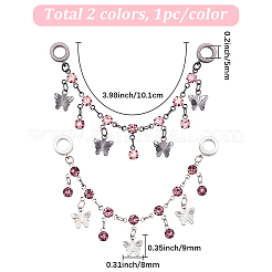 2Pcs 2 Colors Brass Burgundy Rhinestone European Safety Chains with Charms&nbsp;KK-BM0001-03