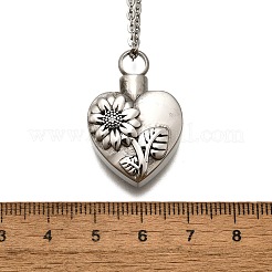 304 Stainless Steel Heart Sunflower Cinerary Casket Pendant Necklaces&nbsp;NJEW-V002-03P