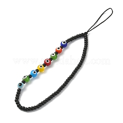 Evil Eye Lampwork & Glass Beaded Mobile Straps&nbsp;HJEW-TA00063-01