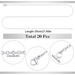 20Pcs 304 Stainless Steel Cable Chain Necklaces Set&nbsp;STAS-SC0008-06
