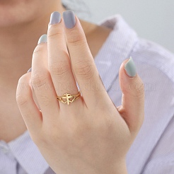 Double Heart with Cross 304 Stainless Steel Adjustable Ring for Women&nbsp;RJEW-B035-06G