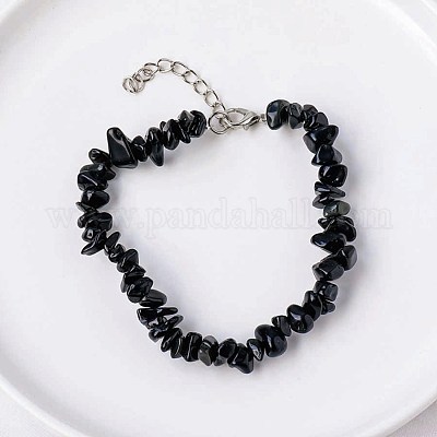Natural Dyed & Heated Black Agate Chips Beaded Bracelet&nbsp;TJ9442-4-1