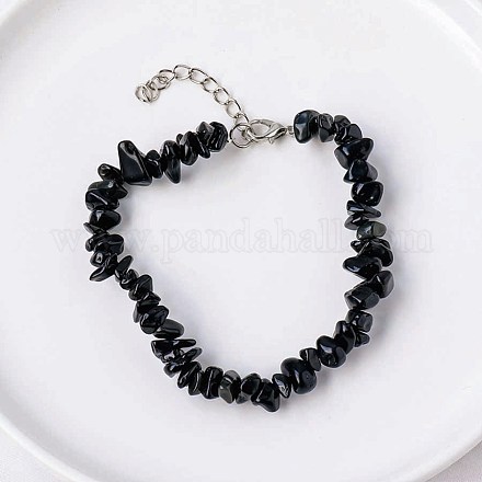 Natural Dyed & Heated Black Agate Chips Beaded Bracelet&nbsp;TJ9442-4-1
