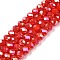 Electroplate Glass Beads Strands, Opaque Solid Color, AB Color Plated, Faceted Abacus Beads, Rondelle, Red, 6x5mm, Hole: 1mm, about 80~85pcs/strand, 38~40cm