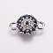 Brass Micro Pave Cubic Zirconia Links, Cadmium Free & Lead Free, Flat Round, Blue, Platinum, 13x8.5x2.5mm, Hole: 1.5mm
