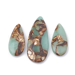 Assembled Synthetic Bronzite and Aqua Terra Jasper Pendants, Impression Jasper, teardrop, 36~50x15~21x6~7mm, Hole: 1mm, 3pcs/set