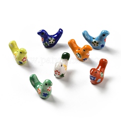 Handmade Printed Porcelain Beads, Hand Painted Ceramic Beads, Pigeon, Mixed Color, 12.5~13x17~19x7~8.5mm, Hole: 1.5mm