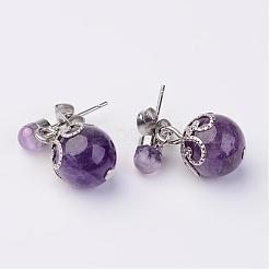 Dangling Natural Gemstone Ear Studs&nbsp;EJEW-JE02186