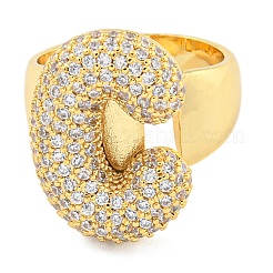 Brass Micro Pave Clear Cubic Zirconia Letter Open Cuff Ring for Women&nbsp;RJEW-M173-01G-C
