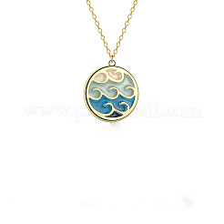 Colorful Wave Shaped Brass Blue Enamel Pendant 201 Stainless Steel Cable Chain Necklaces for Women&nbsp;FS-WG576FA-01