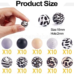 100Pcs 15mm Silicone Beads Cow Print Zebra Print Leopard Print Animal Print Silicone Beads Bulk for Keychain Bracelet Necklace DIY Crafting Making&nbsp;JX311A