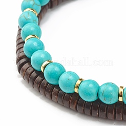 Natural Coconut & Synthetic Turquoise(Dyed) Beads Stretch Bracelets Set&nbsp;BJEW-JB07168