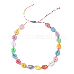 Summer Opaque Plastic Imitation Cowrie Shell Shape Braided Bead Adjustable Necklaces&nbsp;NJEW-JN05178