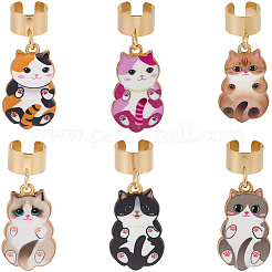 6Pcs 6 Colors Alloy Enamel Cat Stethoscope Pendant Decorations&nbsp;HJEW-SP0001-39