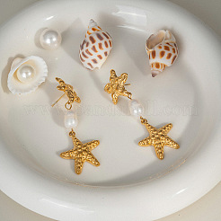 Stainless Steel Starfish Dangle Stud Earrings&nbsp;HA8788