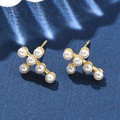 Cross Brass Stud Earrings&nbsp;EJEW-A132-01G
