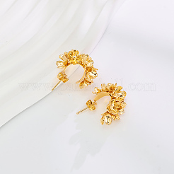 Brass C-Shaped with Flower Stud Earrings&nbsp;IF6641-2