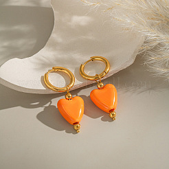 304 Stainless Steel Enamel Heart Hoop Dangle Earrings for Women&nbsp;MK1989