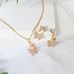 Butterfly Alloy Rhinestone Pendant Necklaces & Stud Earrings Sets for Women&nbsp;FS-WGF94CB-01