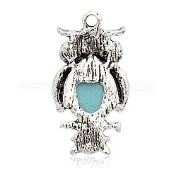 Antique Silver Plated Halloween Owl Alloy Dyed Synthetic Turquoise Pendants&nbsp;PALLOY-J652-01AS