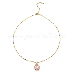 Oval Light Gold Brass Micro Pave Cubic Zirconia Pendant Necklaces&nbsp;NJEW-E105-23KCG
